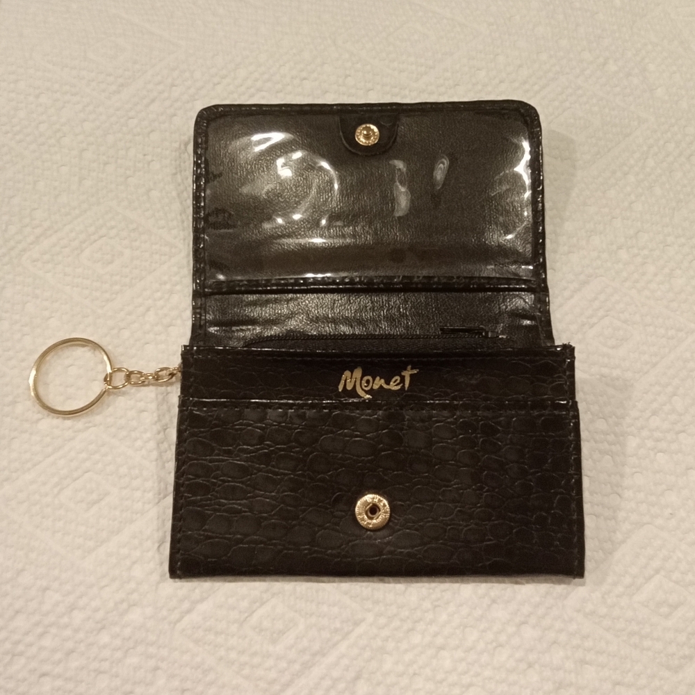 Monet Black Croc-Embossed Card Holder Key Chain